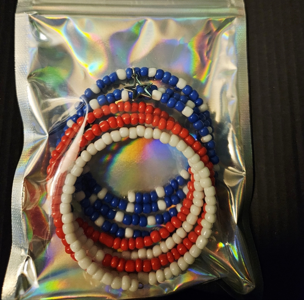 Hand Crafted Red, White & Blue Beaded Wrap Bracelet - Picture 9 of 9